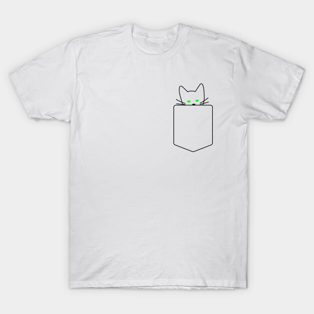 Green Eyed Cat In Pocket | One Line Drawing | One Line Art | Minimal | Minimalist T-Shirt by One Line Artist